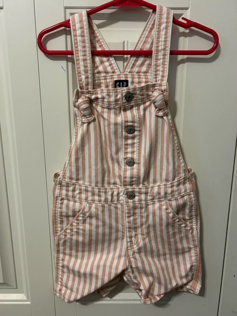 GAP Peach and White Stripe Kids Overalls